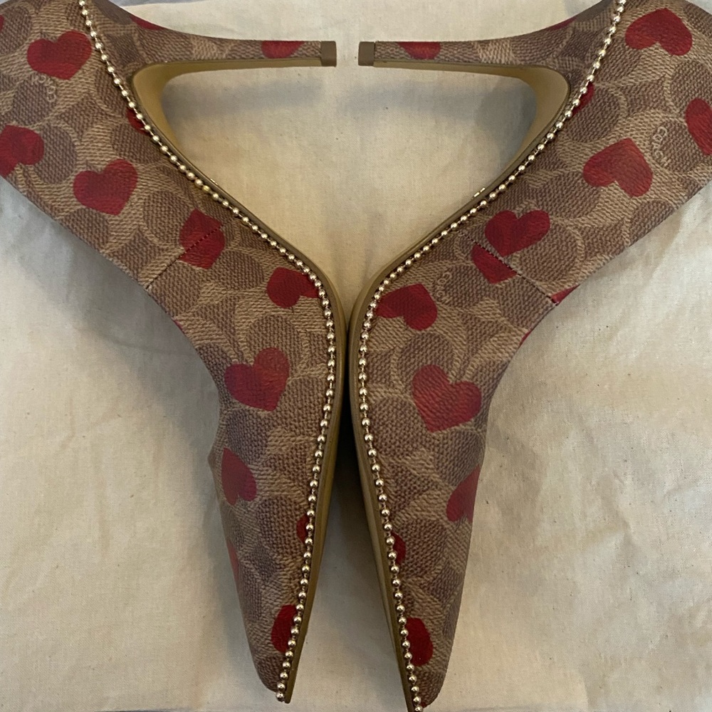 Coach heels with red hearts worn twice size 10